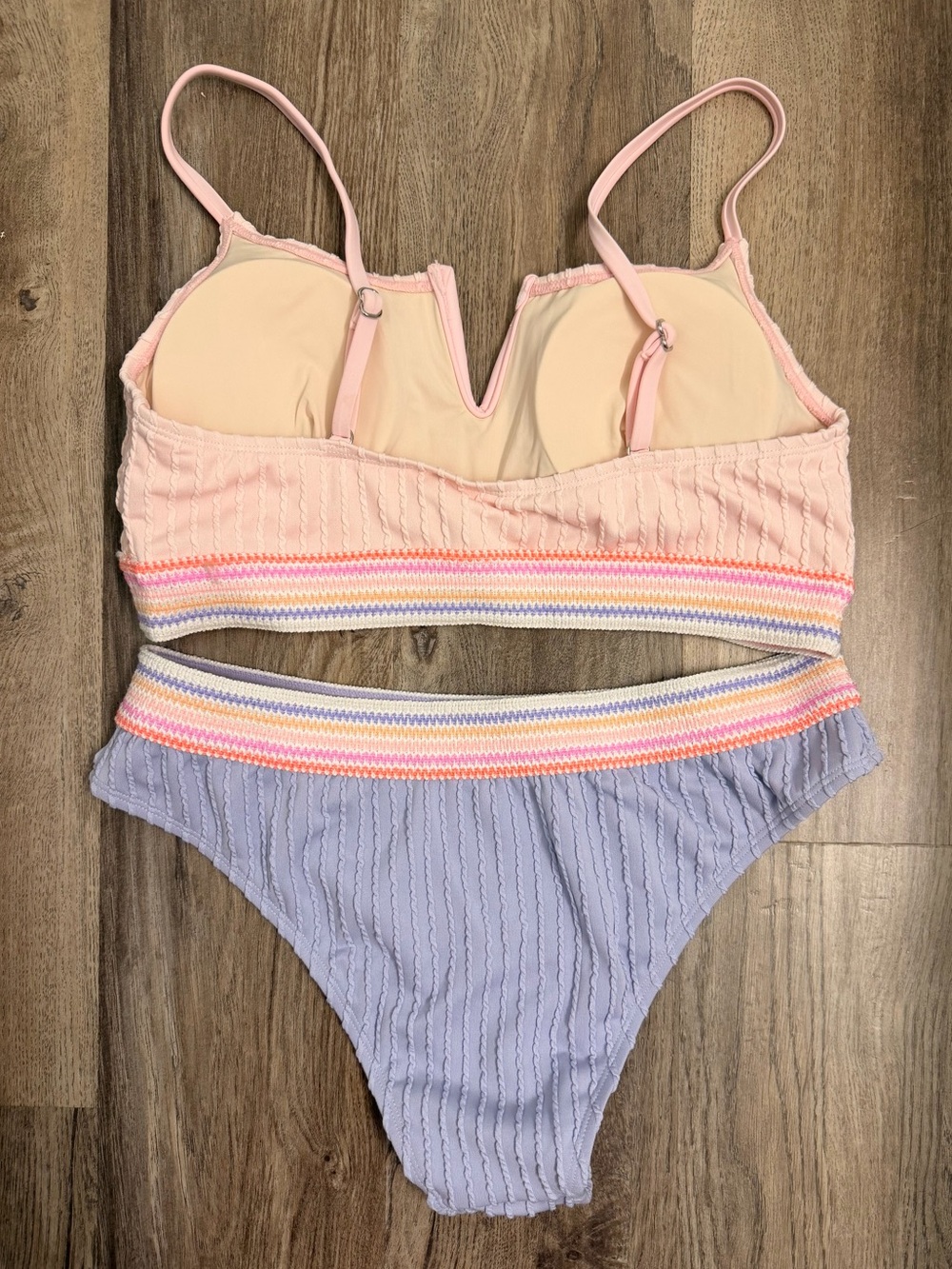 Cupshe Pink & Lavender Ribbed V-Notch Two-Piece Bikini - Picture 3 of 6